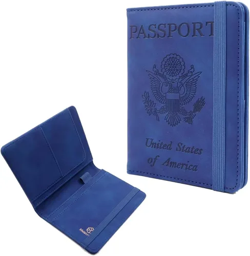 Vista 50 de Melsbrinna Funda de cuero prémium para pasaporte, impermeable, con bloqueo RFID, cartera de viaje con soporte para bolígrafo, bonito libro