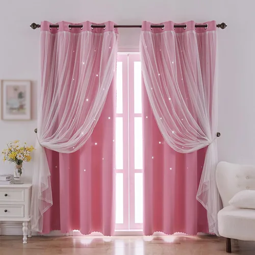Vista 43 de indistar Cortinas opacas con recortes de estrellas para dormitorio de niña, cortinas de oscurecimiento para habitación de bebé, cortinas