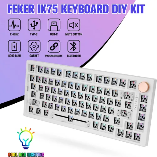 Vista 2 de Feker IK75 Pro - Kit de teclado mecánico de junta de 75 % - InalámbricoAlámbrico2.4 GHz Kit de teclado programable personalizado - Interruptor