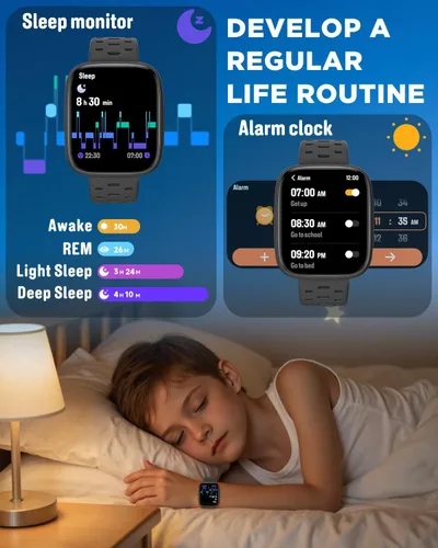 Vista 4 de Reloj para niños BIGGERFIVE sin necesidad de teléfono, reloj inteligente de fitness de 1.8" Amoled con podómetro, frecuencia cardíaca, rastreador