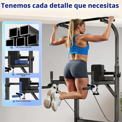 Vista 6 de Pull Up Tower Dip Station, Adjustable Free Standing Pull Up Bar, Multi-Function Power Tower for Home Gym Workout and Strength Training