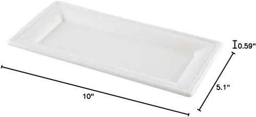 Vista 4 de Restaurantware Pulp Tek Platos rectangulares de bagazo 100 platos de ensalada impermeables a la grasa, tapas se venden por separado, platos de Blanco