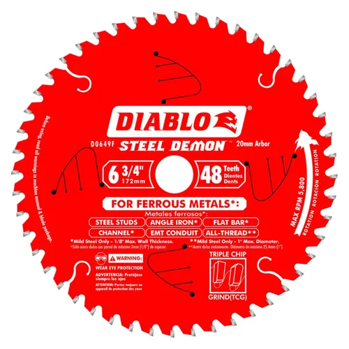 Vista 3 de Diablo Hoja de sierra Demon de acero para metal mediano – 5-1/2 pulgadas de diámetro, 30 dientes TCG, eje de 20 mm, corte de .059 pulgadas, ángulo