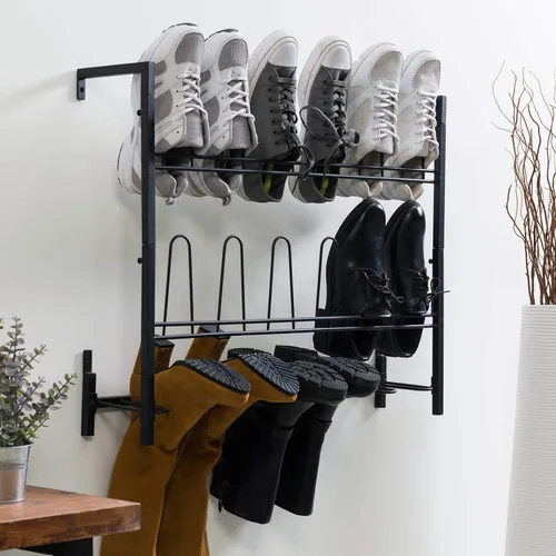 Vista 2 de MyGift - Estantería de pared colgante de metal negro premium para armario de vestidor, cuarto de servicio y entrada, organizador de botas y zapatos