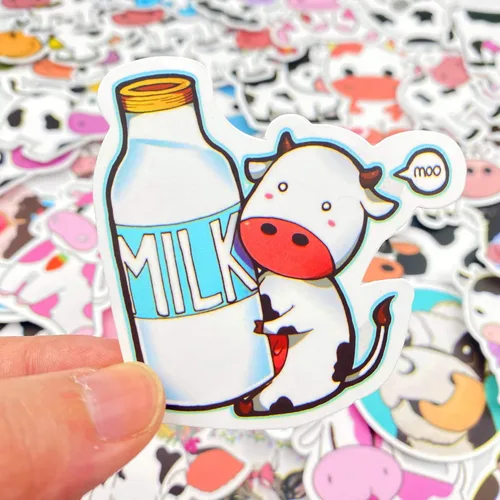 Vista 5 de Aowplc Paquete de 50 calcomanías de vaca, calcomanías de vinilo impermeables lindas de animales de dibujos animados para niños