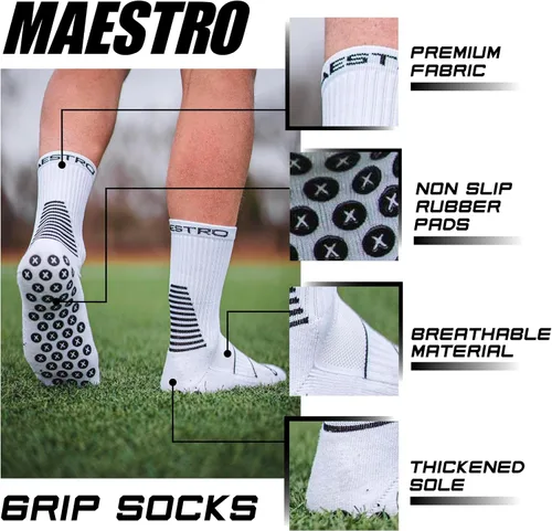 Vista 9 de Maestro - Calcetines de agarre de fútbol para hombres y mujeres con almohadillas antideslizantes, ideales para fútbol, baloncesto y deportes