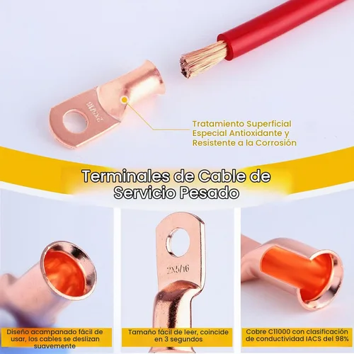 Vista 3 de TKDMR 4 piezas terminales de batería 1/0 AWG-1/2, terminales de cable resistentes, terminales de anillo, extremos de cable de batería, terminales