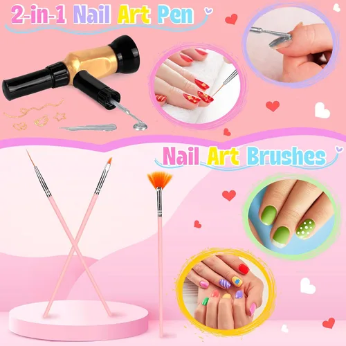 Vista 4 de Juego de Esmalte de Uñas para Niñas, Kit de Arte de Uñas con Secador de Uñas y Estuche de Almacenamiento, Esmalte de Uñas No Tóxico de Secado Rápido