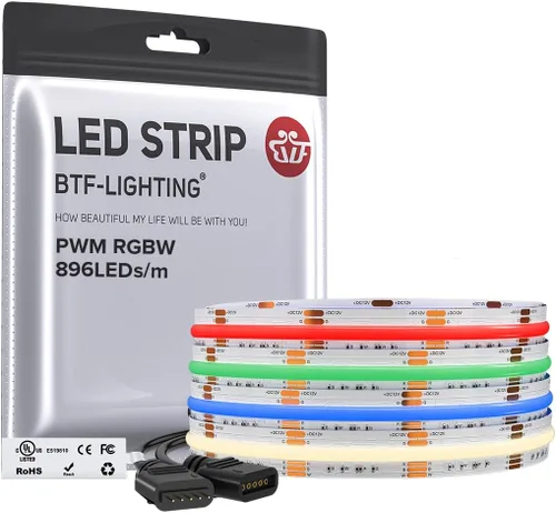 Vista 15 de BTF-LIGHTING FCOB COB Tira de luz LED RGBW 6500K 896LED/m 3m DC12V Flexible de cambio de color de alta densidad y luz uniforme de 12mm de ancho