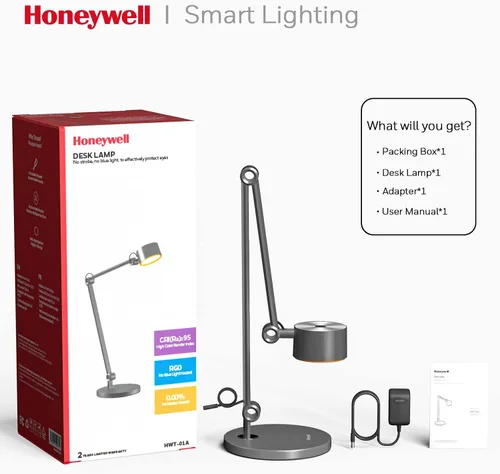 Vista 7 de Honeywell Lámpara LED de escritorio, 01A Sunturalux luz de escritorio para oficina en casa, 4000 K regulable para el cuidado de los ojos, lámpara