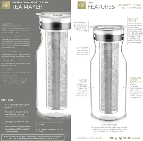 Vista 6 de Teabloom Jarra multibebida (40 onzas/1.2 L/4-5 tazas) – Prepara y sirve té helado, té frío y agua con infusión de frutas – Jarra de ciprés