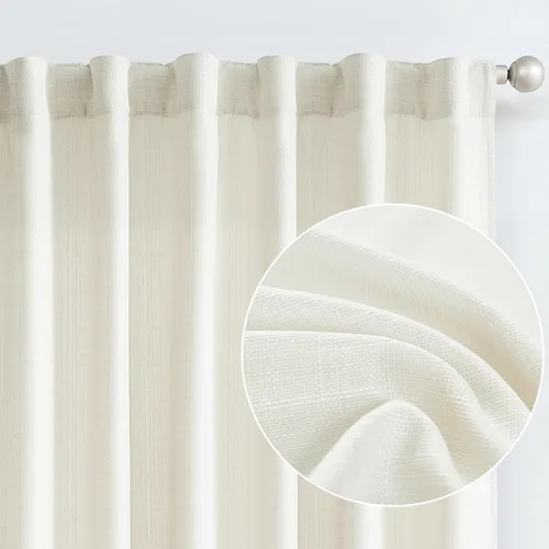 Vista 22 de JINCHAN Cortinas de lino beige para sala de estar y dormitorio, cortinas texturizadas de 63 pulgadas de largo, cortinas de estilo rústico de tejido