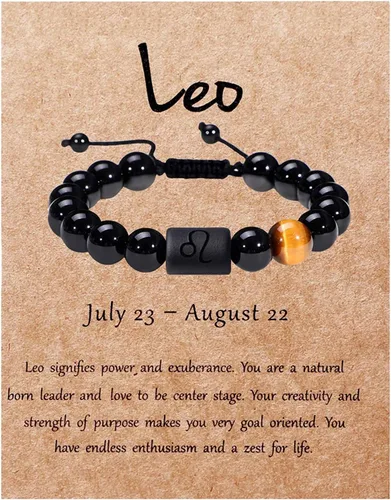 Vista 26 de SUMMER LOVE Father's Day Gifts Zodiac Bracelet for Men Women 10mm Natural Black Onyx Stone Star Sign Constellation Beaded Protection Bracelet