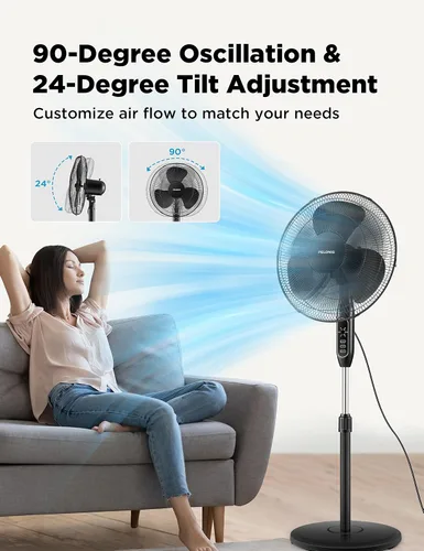 Vista 4 de PELONIS Ventilador de pedestal de 16 pulgadas para dormitorio, control remoto, ventilador de pie con temporizador de 7 horas, oscilación de 90°, 3