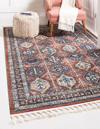 Vista 11 de Unique Loom Aramis Collection - Alfombra de área (2 pies x 3 pies 1 pulgada, rectangular, rojo óxido/azul)