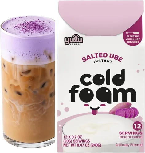 Vista 10 de YULU FOODS Palitos de espuma fría instantánea de lavanda (12 porciones, 8.47 oz) Espuma fría floral sin lácteos para café helado, té y matcha