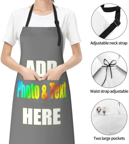 Vista 7 de Delantal personalizado con bolsillos para mujeres y hombres, diseño personalizado de tu imagen texto logotipo para cocina delantales de cocina