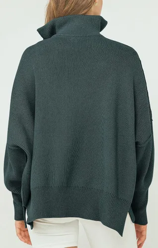 Vista 2 de PRETTYGARDEN Womens Fall Pullover Oversized Long Sleeve Zip Up Lapel V Neck Knitted Tops