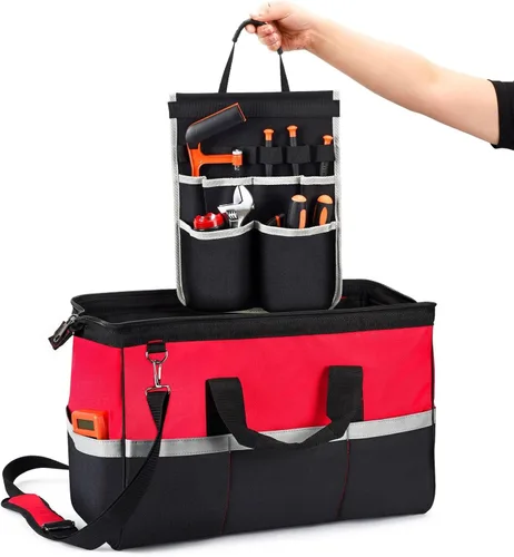 Vista 3 de Garosa Caja de herramientas Bolsa colgante interior Oxford tela organizador de hardware con prueba de pinchazos para electricistas, carpinteros