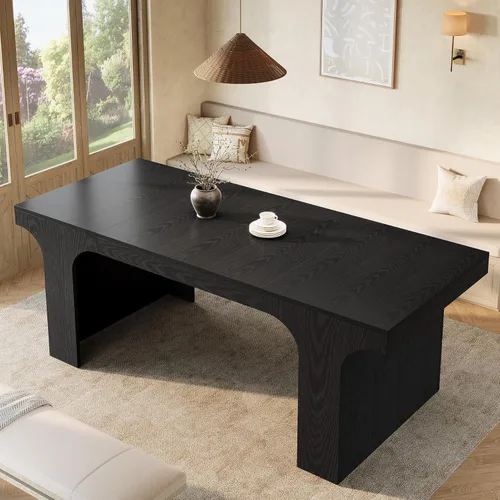Vista 4 de Tribesigns Mesa de comedor de granja de 71 pulgadas con diseño arqueado para 6-8, color negro Mesa de cocina de madera moderna larga, muebles