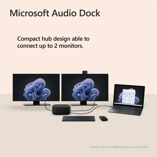 Vista 8 de Microsoft Audio Dock - Hasta 90dB SPL - Dos matrices de micrófonos omnidireccionales - 70Hz ~ 20 kHz para reproducción de música - Compatible