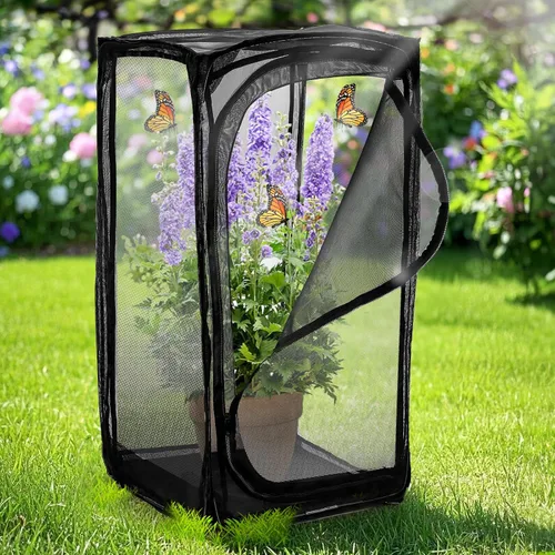 Vista 8 de Kingrol Jaula de hábitat de mariposas de 30 pulgadas, terrario de malla grande con apertura de cremallera, recinto de insectos portátil y plegable
