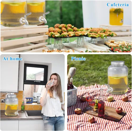 Vista 7 de Berglander Dispensador de bebidas de vidrio para refrigerador, dispensador de bebidas de 1 galón con grifo de acero inoxidable a prueba de fugas