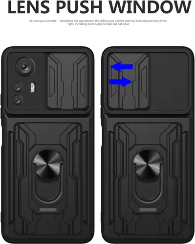 Vista 8 de CCSmall Funda de protección resistente para Xiaomi 12 Pro (no 12), anillo magnético Kickstand Slide Cámara con tarjetero cubierta del teléfono