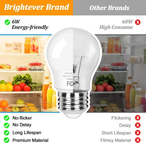 Vista 6 de Brightever 6W Dimmable Ceiling Fan Bulbs, A15 Standard E26 Base Bulb