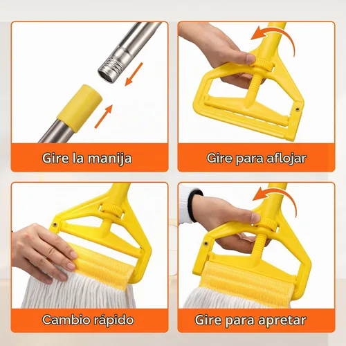 Vista 5 de Trapeador húmedo industrial resistente con mango largo de 48 pulgadas, mopas comerciales húmedas de algodón para limpieza de pisos, hogar, cocina
