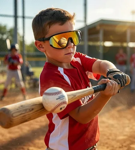 Vista 2 de NULOOQ Gafas de sol de béisbol para niños de 3 a 12 años, TR90 gafas de sol deportivas de marco flexible para niños y niñas, ciclismo y uso diario