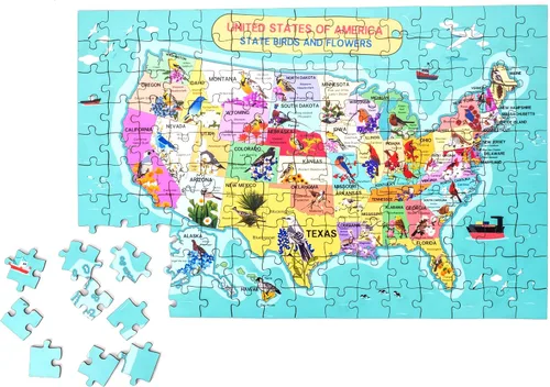 Vista 5 de Rompecabezas de madera con mapa de pájaros y flores del estado de EE. UU., 152 piezas, 15 x 10 pulgadas