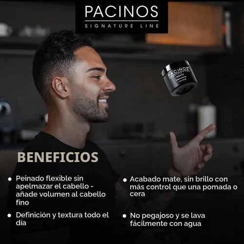 Vista 2 de Pacinos Pasta mate DRYFI No-Shine - Pasta de peinado con acabado mate para hombre Acabado mate sin brillo, fijación firme de estilo, añade textura