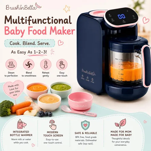 Vista 2 de Baby Food Maker 5 en 1 Procesador de alimentos para bebés con bandeja de sopa, máquina para hacer puré de bebé, molinillo, vaporizador, pantalla
