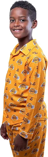 Vista 3 de Ultra Game NBA Boys 2-Piece Loose-fit Button Down Pajamas Set (Sizes 4-20)
