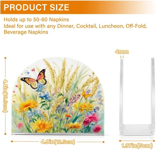 Vista 3 de Servilletero rústico con flores silvestres y mariposas para mesas, servilleteros de acrílico transparente, servilleteros de cóctel para cocina
