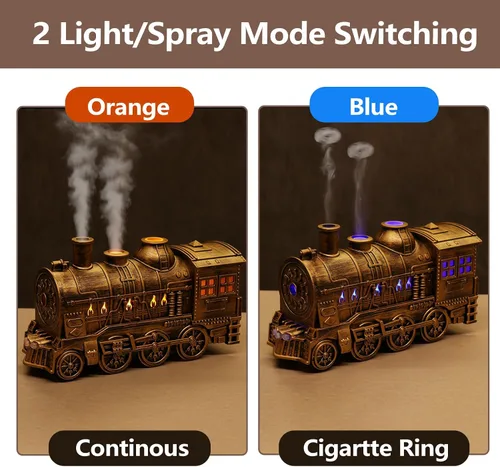 Vista 2 de Humidificador de tren con difusor de aceite esencial, humidificador de tren de niebla fría de 10.1 fl oz para dormitorio, 2 modos de luz nocturna