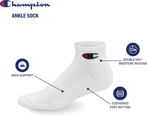 Vista 4 de Champion Calcetines para hombre, calcetines de tobillo, calcetines deportivos acolchados, paquete de 6 y 12 pares