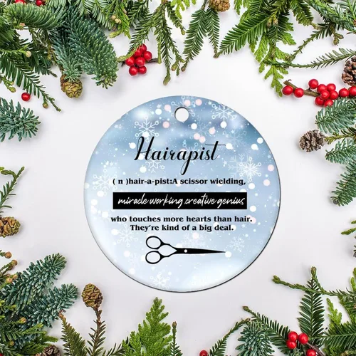Vista 4 de Hairapist - Adornos de Navidad 2023 Definición de hairapista, decoraciones navideñas para árbol Descripción de la palabra Adornos únicos colgantes