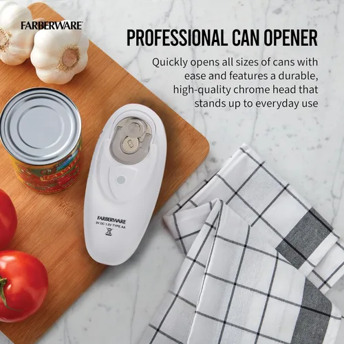 Vista 6 de Farberware Abrelatas automático compacto con pilas, manos libres, para cualquier tamaño de lata, con imán para quitar de forma segura la tapa