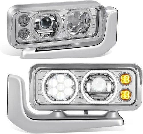Vista 12 de DNA MOTORING HL-HAY-033-BK Par de faros delanteros LED con anillo de halo tipo U y reflector, ángulo amplio, compatible con Peterbilt 359