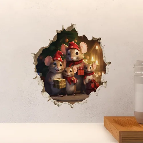 Vista 5 de Calcomanía navideña con agujero de ratón, diseño de ratones Holidy con efecto 3D