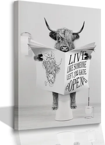 Vista 9 de Lienzo decorativo para pared, 2 piezas de vaca campestre con flores, girasol, lienzo, cuadros, rústico, lindo y humorístico, estampado de vaca