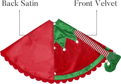 Vista 4 de Valery Madelyn Falda de Árbol de Navidad de Elfo para Decoraciones de Árbol, 36 Pulgadas de Tela Encantadora Roja Verde Pequeña Falda de Árbol