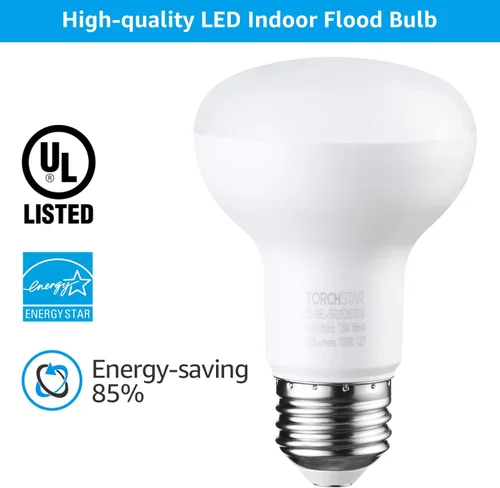 Vista 6 de TORCHSTAR Paquete de 8 bombillas LED BR20, luz de inundación para interiores R20, regulable, 7.5 W (50 W equivalente), UL y Energy Star, 3000 K