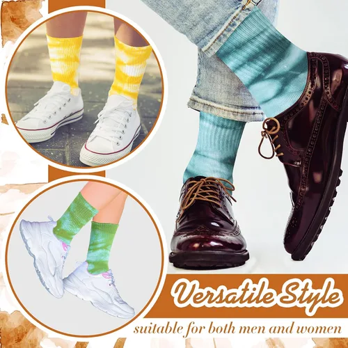 Vista 4 de SATINIOR 8 pares de calcetines de teñido anudado, calcetines novedosos de grafiti, coloridos y divertidos calcetines atléticos para mujeres, hombres
