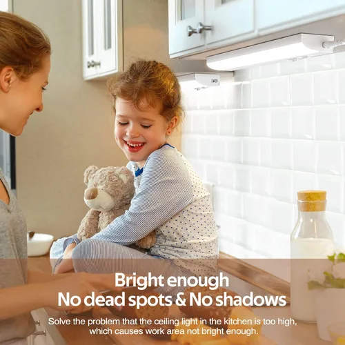 Vista 4 de PESUTEN Iluminación LED para debajo del gabinete para cocina, enchufable, luz regulable debajo del gabinete, 3 colores, 3000 K/4000 K/5000 K