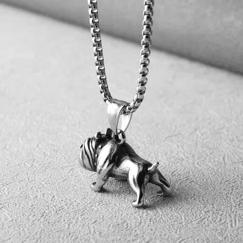 Vista 5 de Collar con encanto de bulldog inglés, colgante de acero inoxidable de bulldog 3D