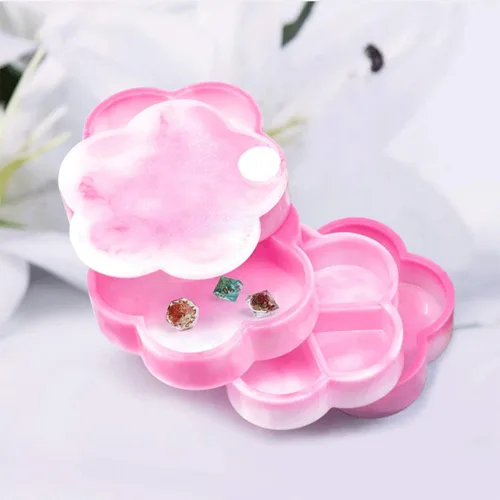 Vista 6 de FineInno Moldes giratorios de caja de resina, contenedor en forma de flor moldes de silicona para joyeros con eje de rotación, molde organizador