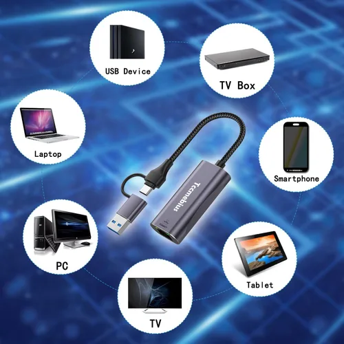 Vista 5 de Adaptador Ethernet USB, 2 en 1 USB C/USB 3.0 a RJ45 1000Mbps Gigabit Ethernet Adaptador de red LAN para MacBook Pro/Air, iPad Pro, iPhone15/15Pro